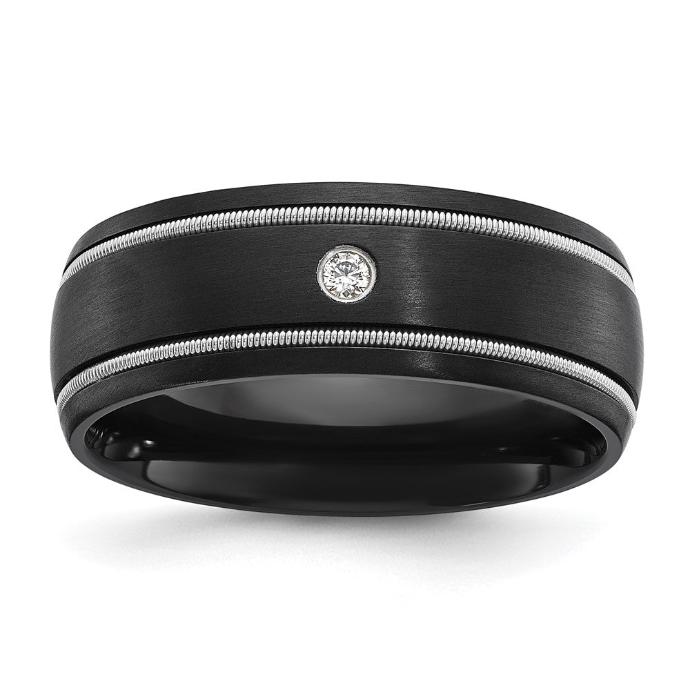 Chisel Black Zirconium Brushed with CZ 8mm Band Size - 10.5