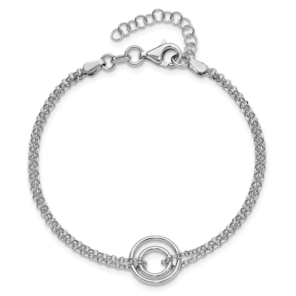 Sterling Silver Rh-pl Polished 2-Strand Circle w/1.5in ext. Bracel