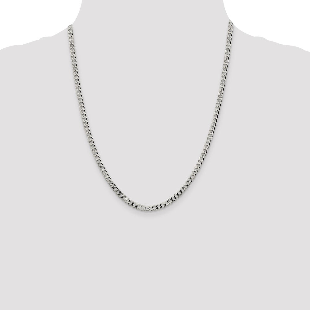 Sterling Silver 4mm Beveled Curb Chain 22 Inches