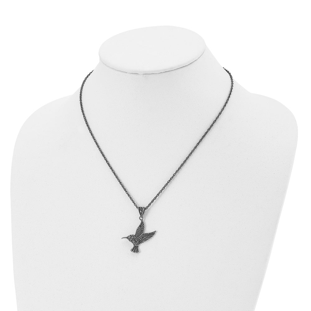 Stainless Steel Antiqued and Polished w/Marcasite Hummingbird Necklace