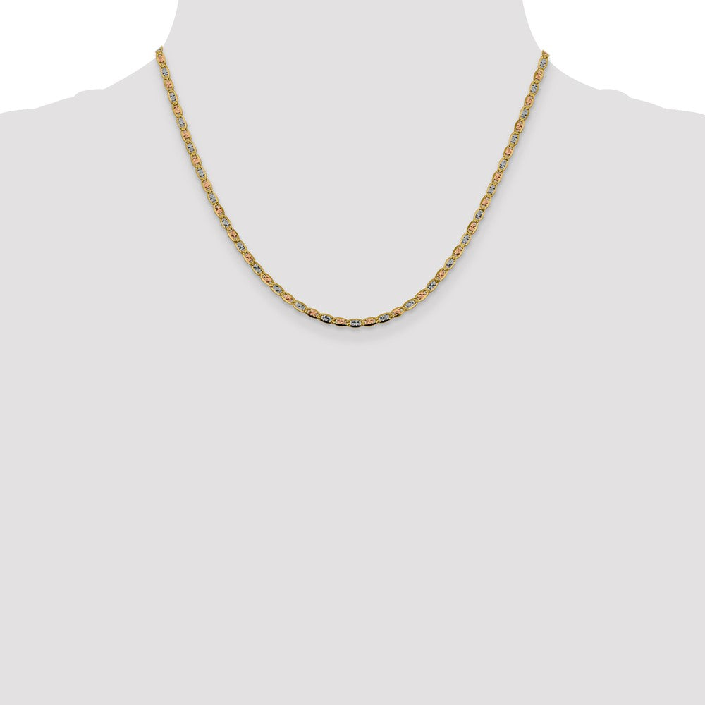 14K 18 inch 2.75mm Tri-color Pav‚ Valentino with Lobster Clasp Chain