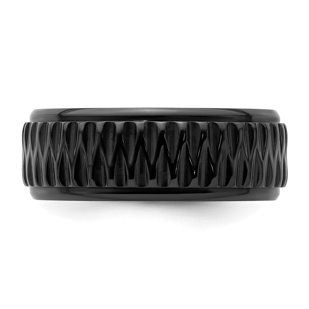 Black Zirconium Polished 8mm Grooved Band Size - 9