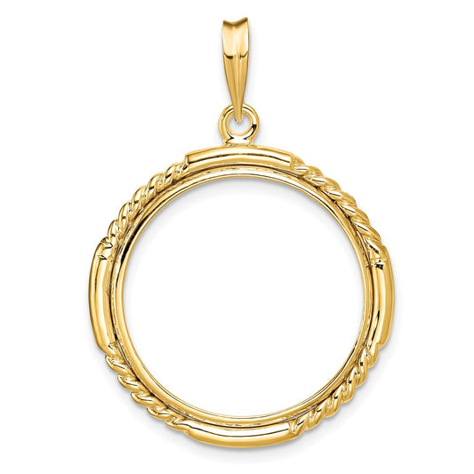 Wideband Distinguished Coin Jewelry 14k Polished Quadruple Twist and Bright 22.0mm Prong Coin Bezel Pendant