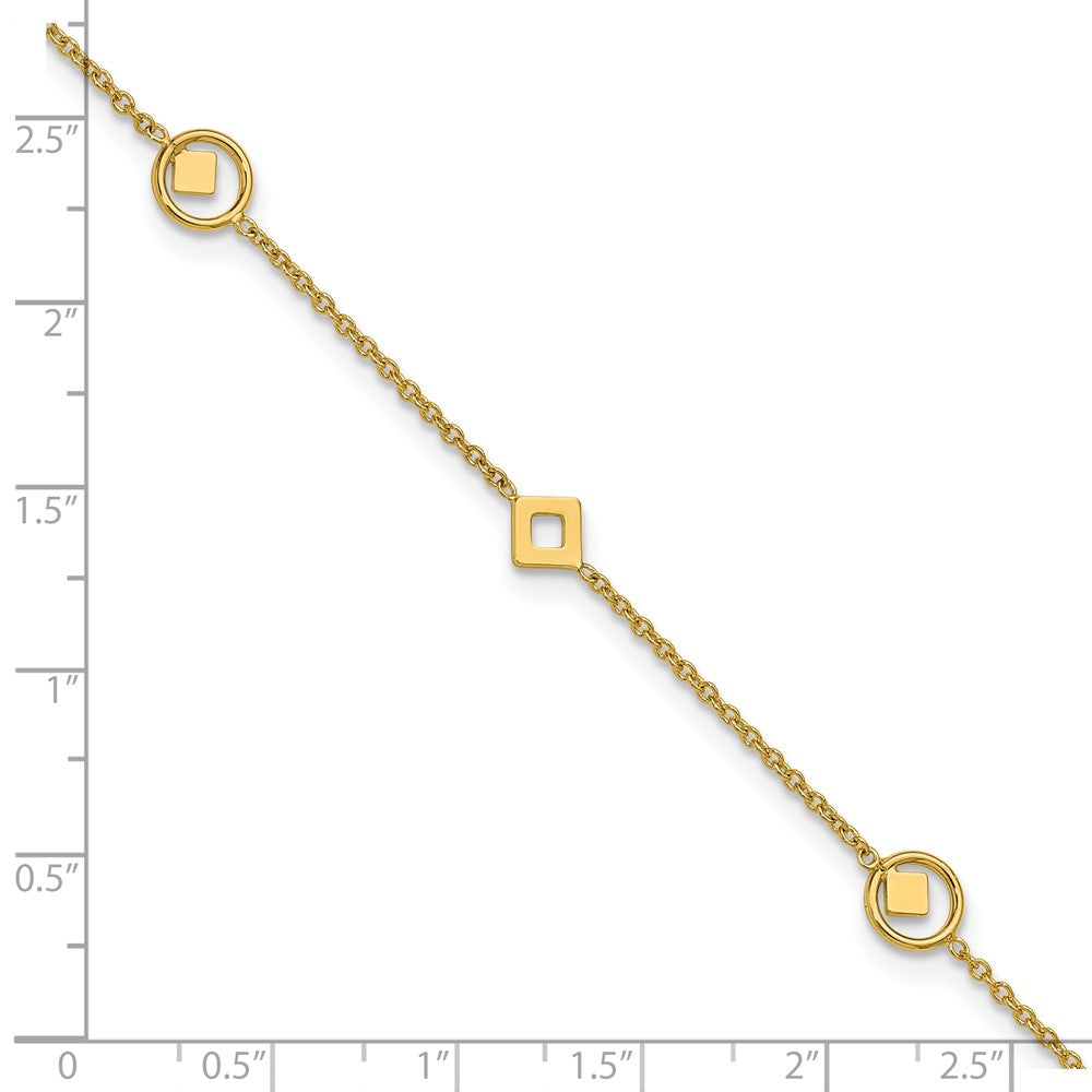 14K Polished Geometric Station 9in Plus 1in ext. Anklet