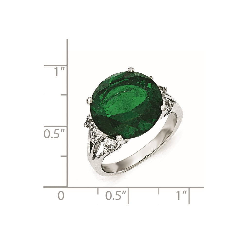 Cheryl M Sterling Silver AAA CZ and Simulated Emerald Ring