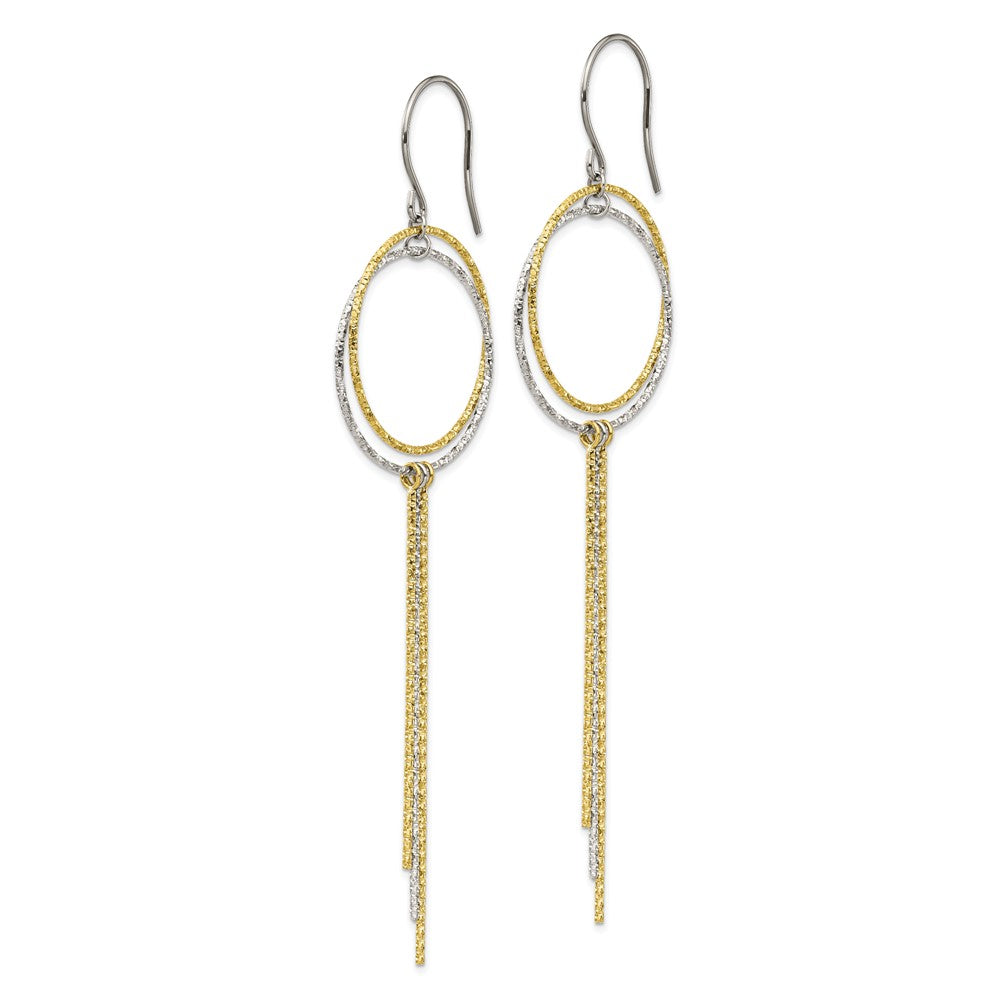 Stainless Steel Polished and Textured Yellow IP Shepherd Hook Earrings