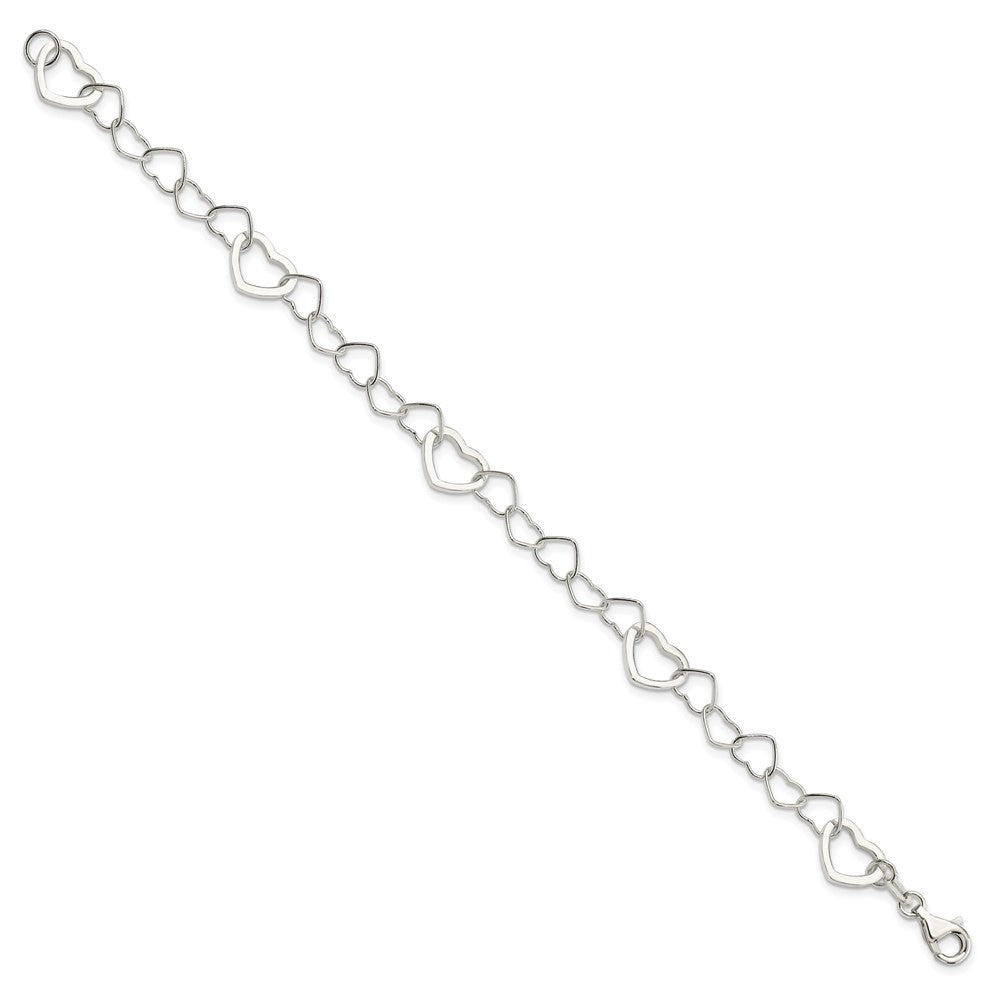 Sterling Silver Polished Fancy Link Heart Bracelet 7.5 inches