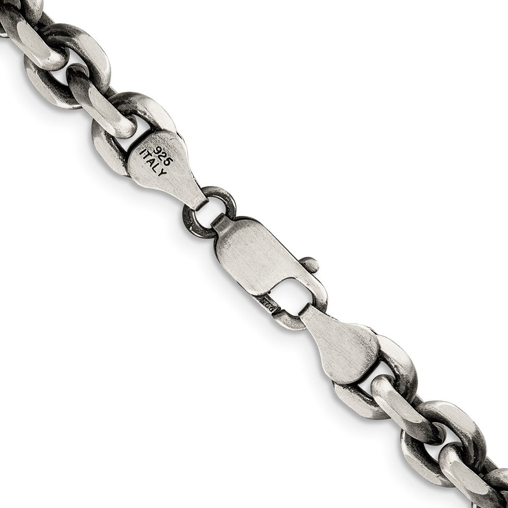Sterling Silver Antiqued 7.0mm D/C Elongated Open Link Chain 20 Inches