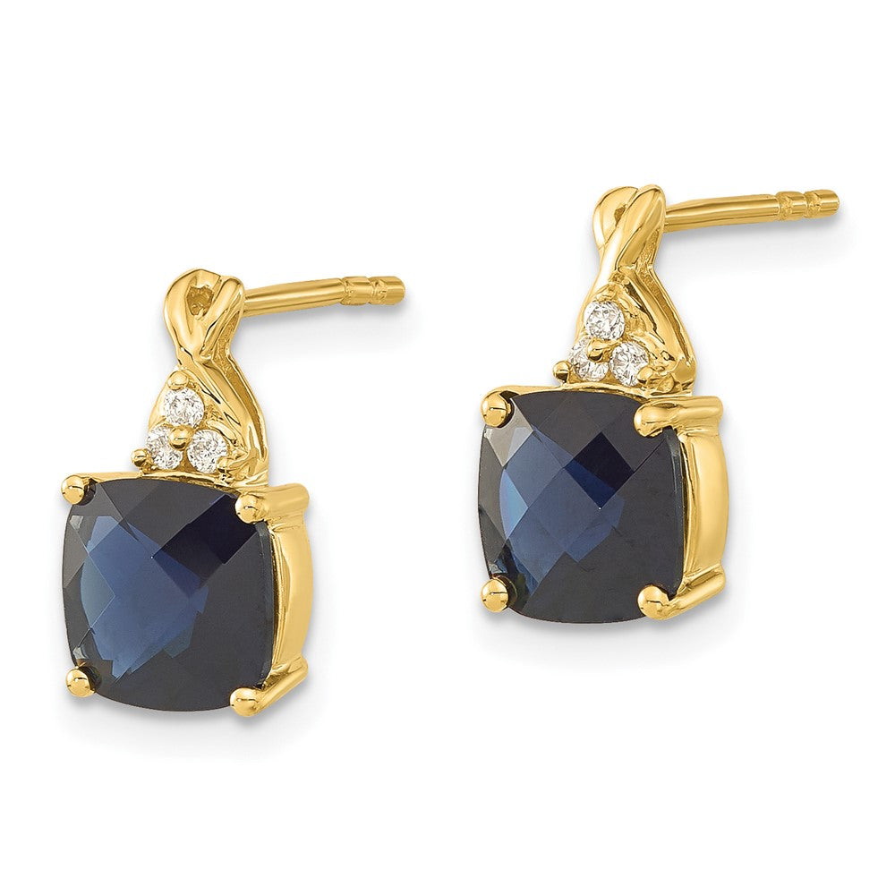 14K Yellow Gold Synthetic Checkerboard Blue Sapphire & Diamond Earrings