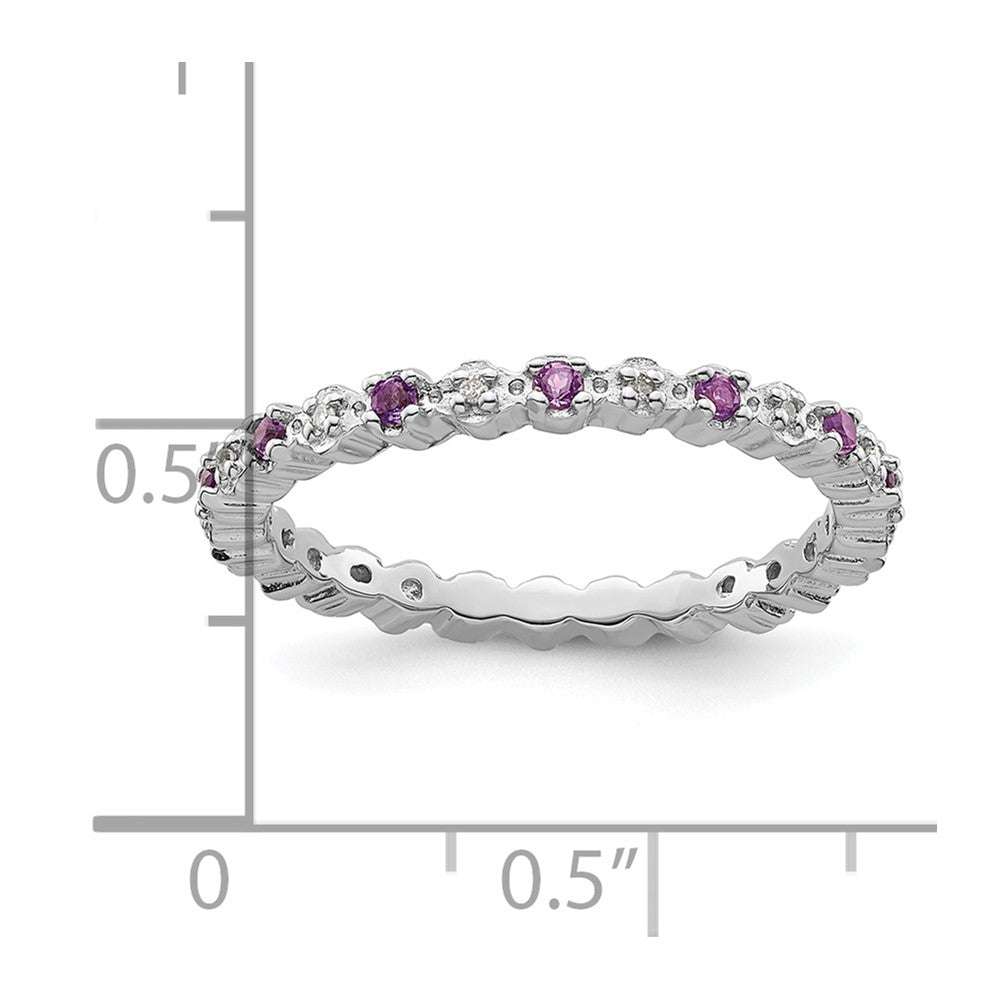 Sterling Silver Stackable Expressions Amethyst & Diamond Ring Size -8
