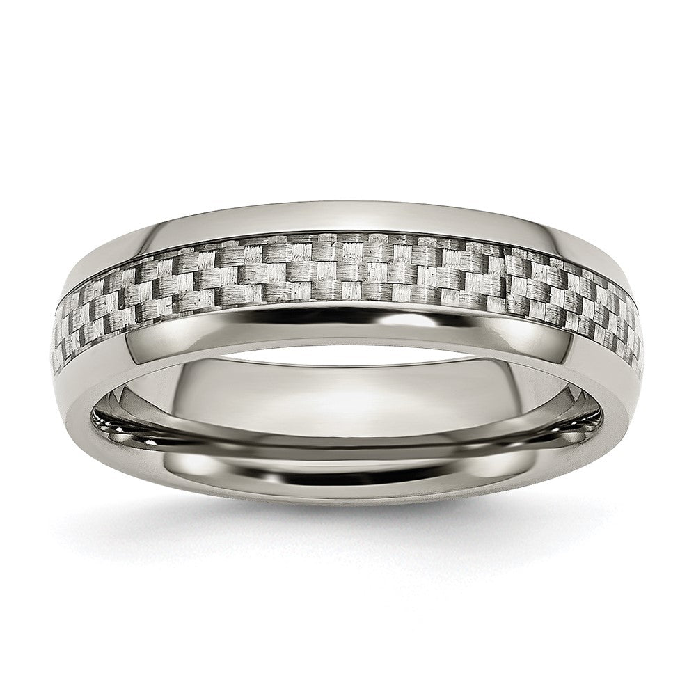Stainless Steel Polished w/ Grey Carbon Fiber Inlay 6mm Band Size - 9.5
