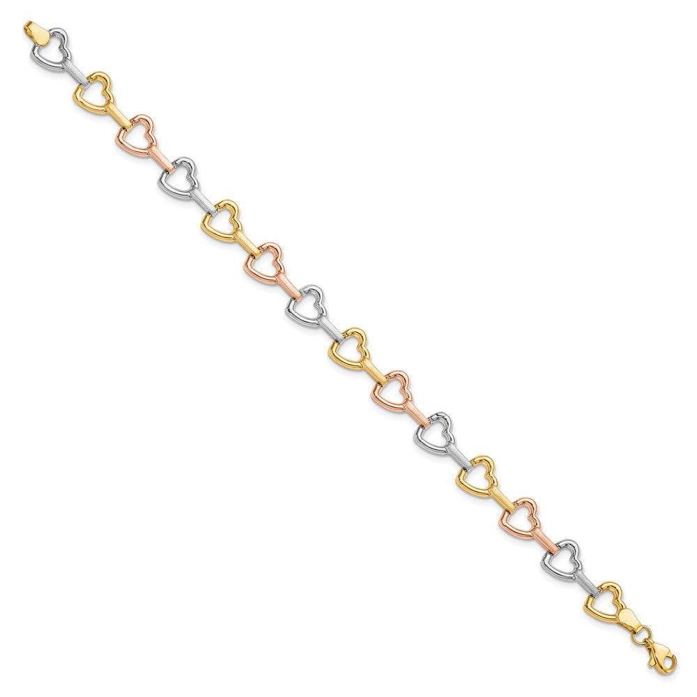 10K Tri-color Heart Bracelet 7.5  inches