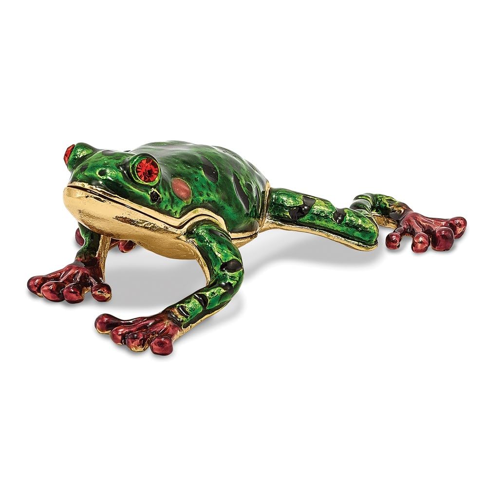 Pewter Green Pond Frog Trinket Box
