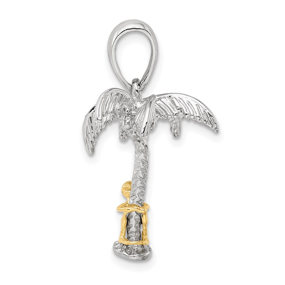 Sterling Silver Polish 3D Palm Tree w/14k Moving Climber Pendant