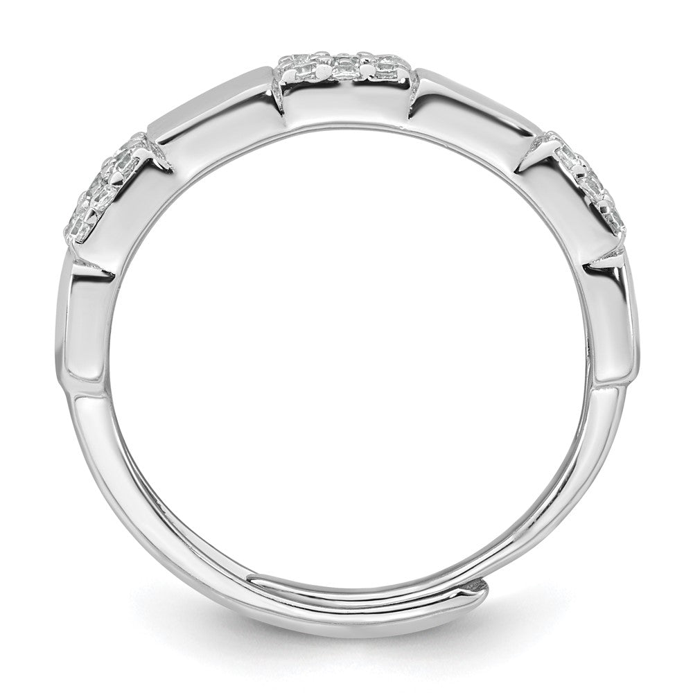 Sterling Silver Rhodium-plated Polished Pave CZ Squares Size 6 Adjustable Ring