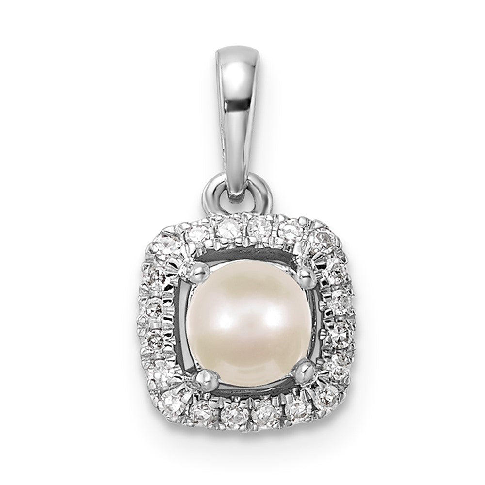 Sterling Silver Pearl & Diamond Pendant w/ chain