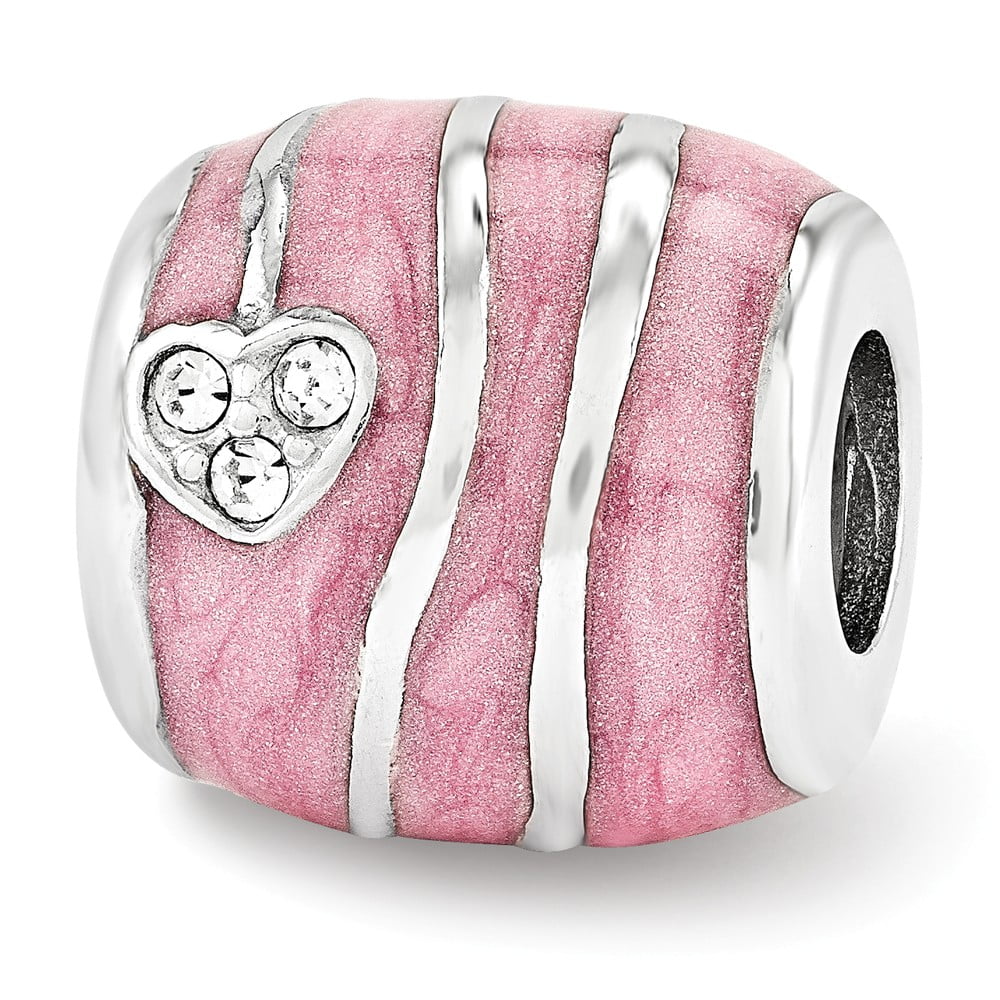 Sterling Silver Reflections Pink Enameled Crystal Hearts Bead