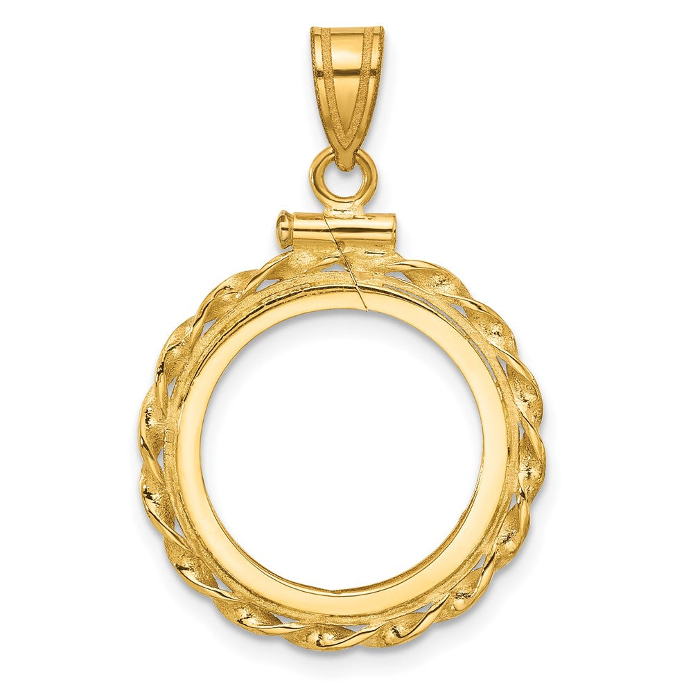Wideband Distinguished Coin Jewelry 14k Polished Wide Twisted Wire 16.5mm x 1.35mm Screw Top Coin Bezel Pendant