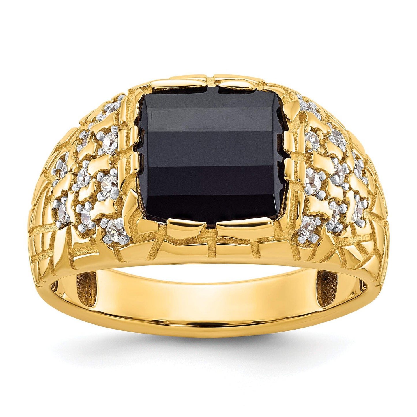 14k Men's Onyx and Lab Grown VS/SI FGH Dia Complete Nugget Ring