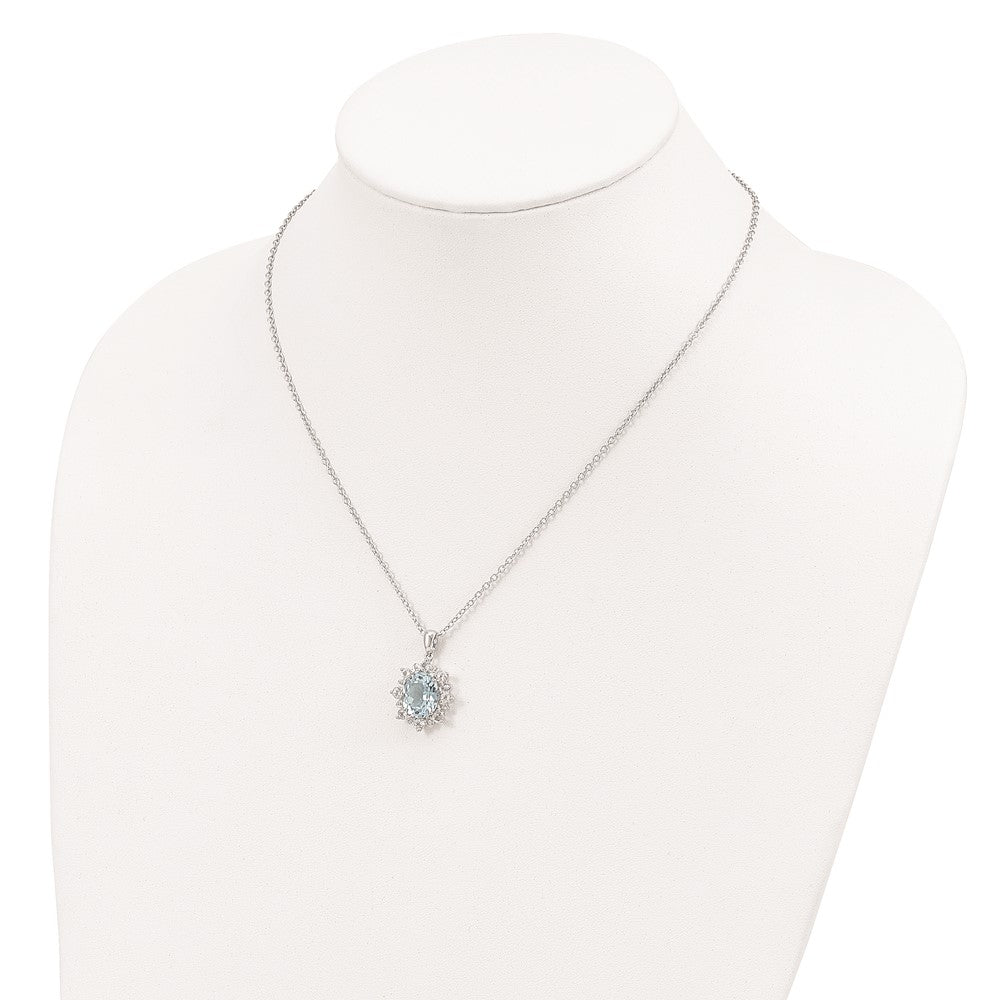 Brilliant Gemstones Sterling Silver with 14K Accent Rhodium-plated Sky Blue Topaz and White Topaz 18 Inch Necklace with 2 Inch Extender 18 Inches