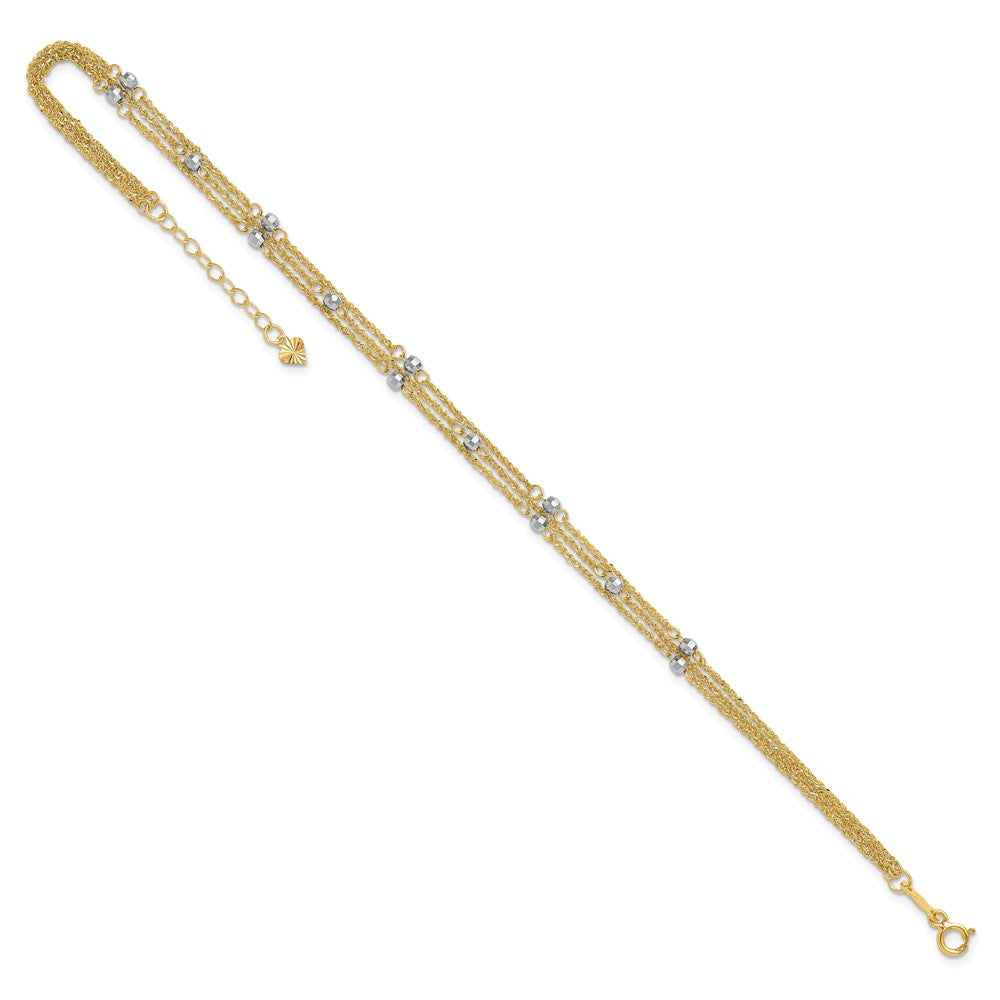 14k Two-tone Triple Strand 9in Plus 1in ext. Anklet 9 inches