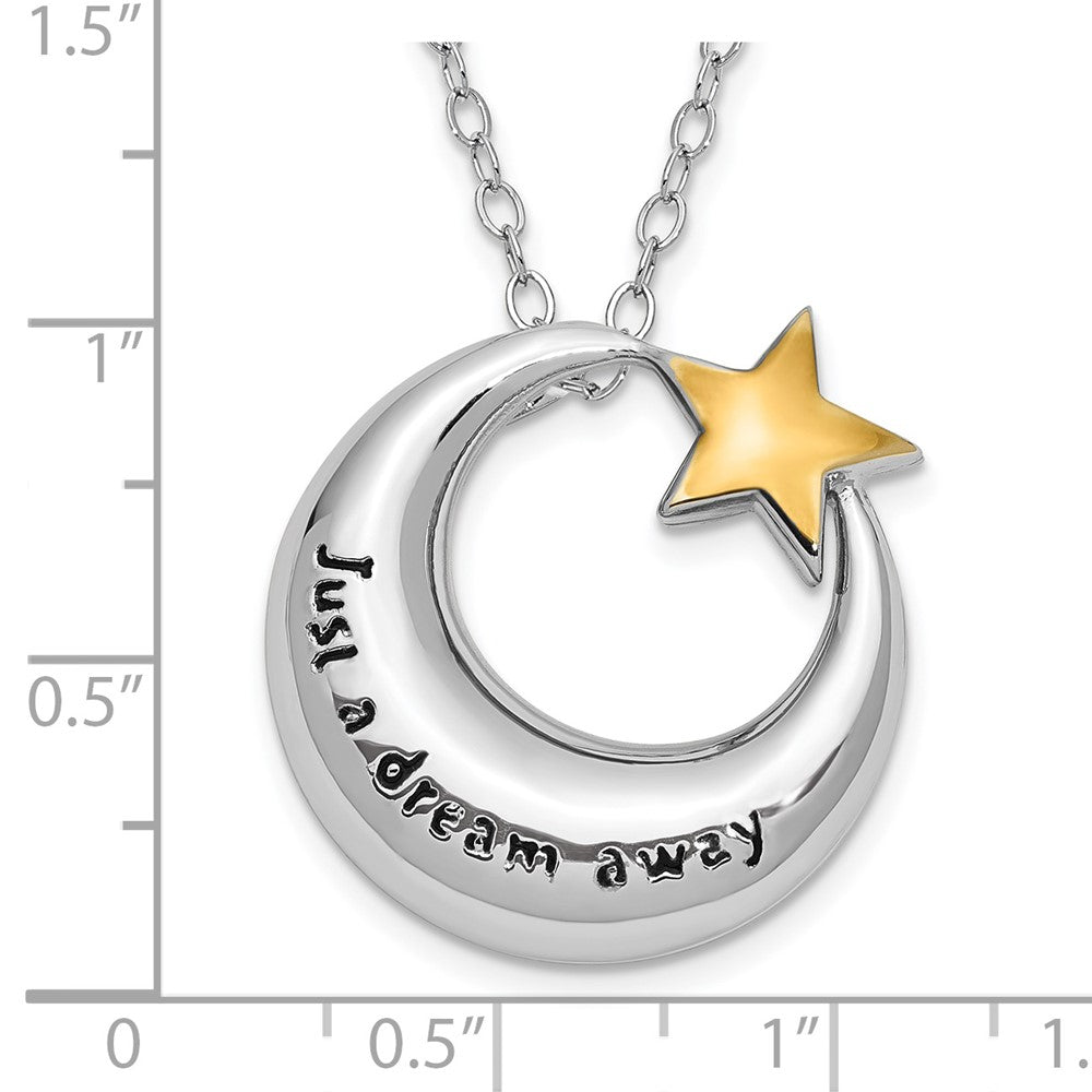 Sentimental Expressions Sterling Silver Rhodium Antiqued Just A Dream Away Moon with Gold-tone Accent Star Ash Holder 18 Inch Necklace 18 Inches