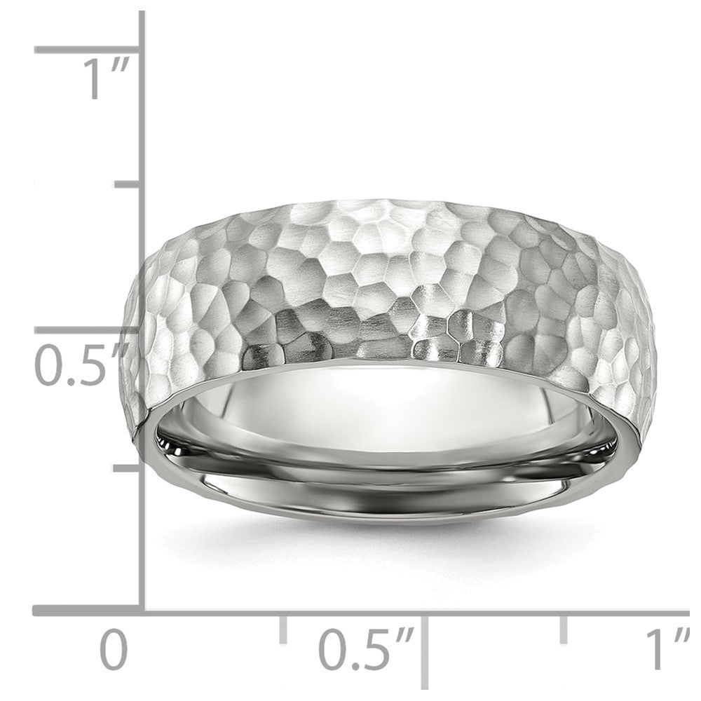 Stainless Steel Brushed and Polished Hammered 7.5mm Band Size - 9