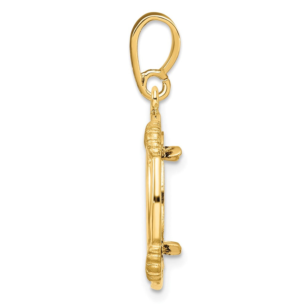 Wideband Distinguished Coin Jewelry 14k Polished with Satin Shell Spokes 14.0mm Prong Coin Bezel Pendant