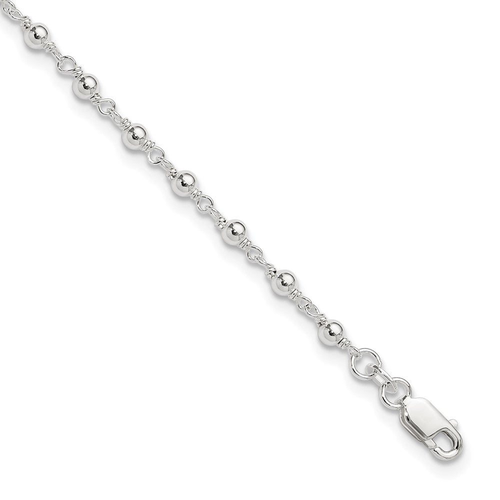Sterling Silver Fancy Beaded 9 inch Plus 1 inch Extender Lobster Clasp Anklet 10 inches