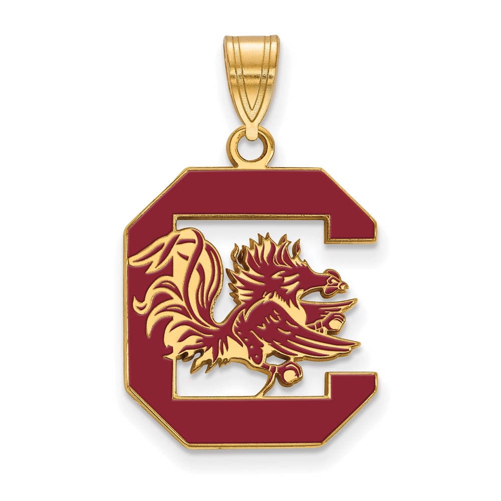 Sterling Silver Gold-plated LogoArt University of South Carolina Lg Enameled Pendant Q-GP032USO