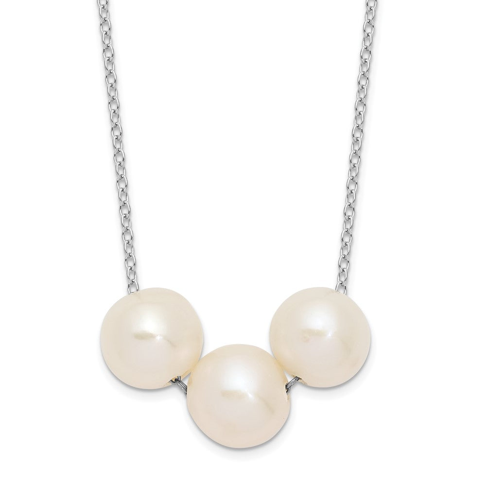 Sterling Silver Rhodium-plated 8-9mm White Near-Round Freshwater Cultured Pearl 17 inch Necklace 17 Inches