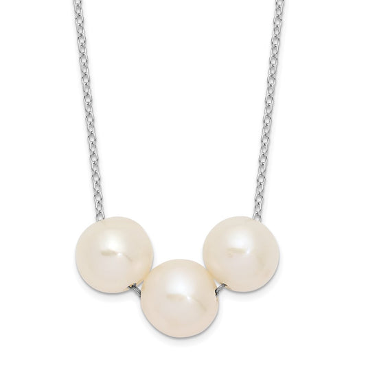Sterling Silver Rhodium-plated 8-9mm White Near-Round Freshwater Cultured Pearl 17 inch Necklace 17 Inches