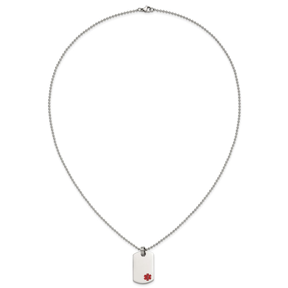 Stainless Steel Polished w/Red Enamel Medical ID 24in Necklace