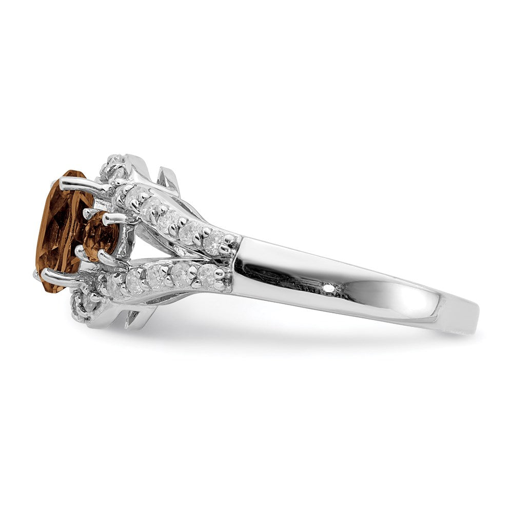 Sterling Silver Rhodium Diam. & Smoky Quartz Ring