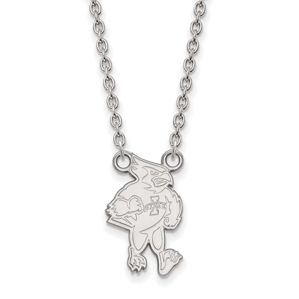 Sterling Silver Rhodium-plated LogoArt Iowa State University Cardinal Large Pendant 18 inch Necklace QSS024IAS-18