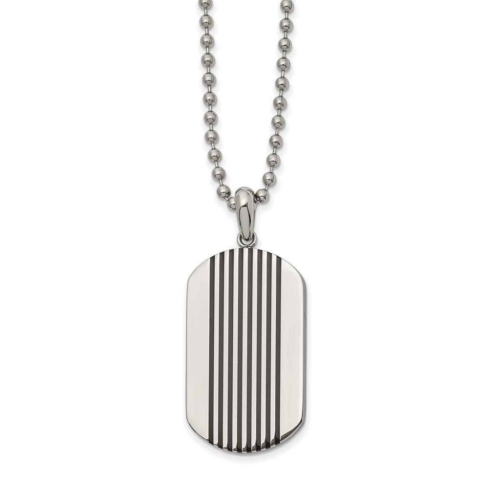 Stainless Steel Polished with Black Enamel Stripes Dog Tag 22in Necklace
