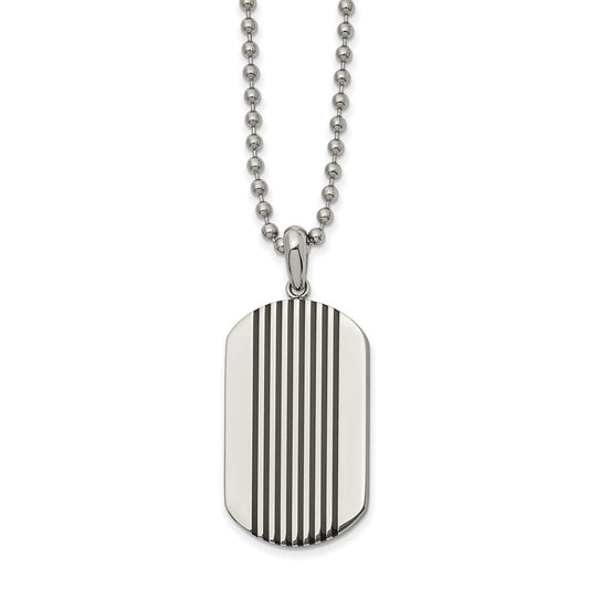 Stainless Steel Polished with Black Enamel Stripes Dog Tag 22in Necklace