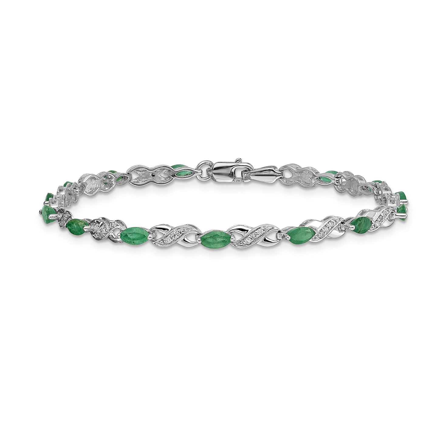 14k White Gold Complete Diamond and Oval Emerald Infinity 7.25 inch Bracelet