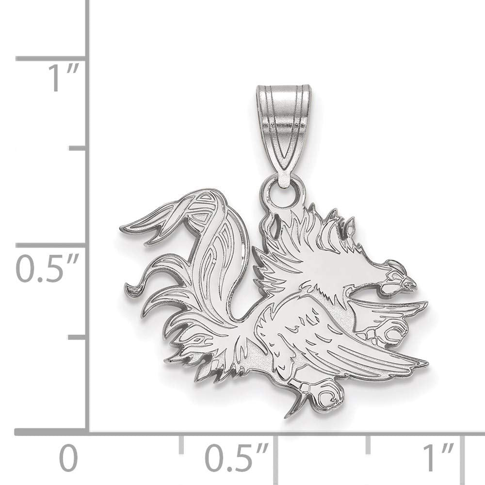 Sterling Silver Rhodium-plated LogoArt University of South Carolina Gamecock Medium Pendant Q-SS045USO