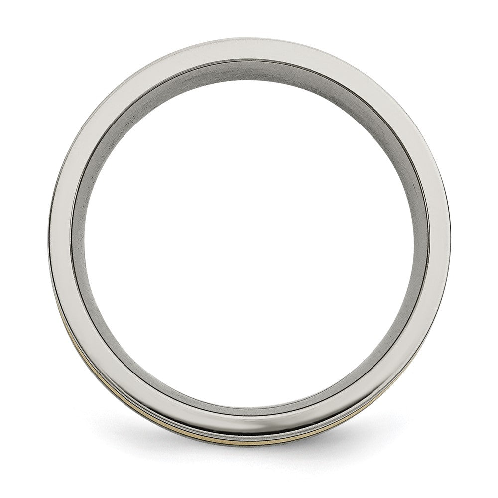Titanium Antiqued and Brushed w/14k Yellow Inlay 7mm Flat Band Size - 8.5