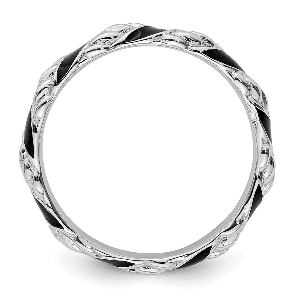 Sterling Silver Stackable Expressions Polished Black Enameled Ring Size -9