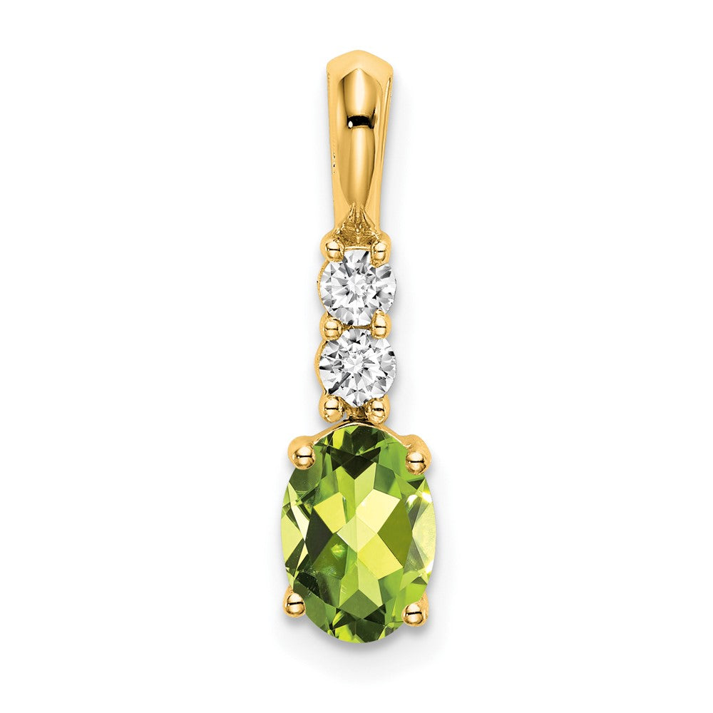 14K Oval Peridot and Diamond Pendant