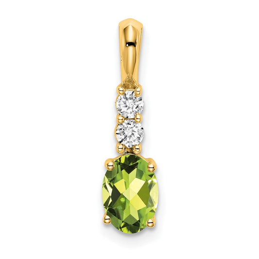 14K Oval Peridot and Diamond Pendant