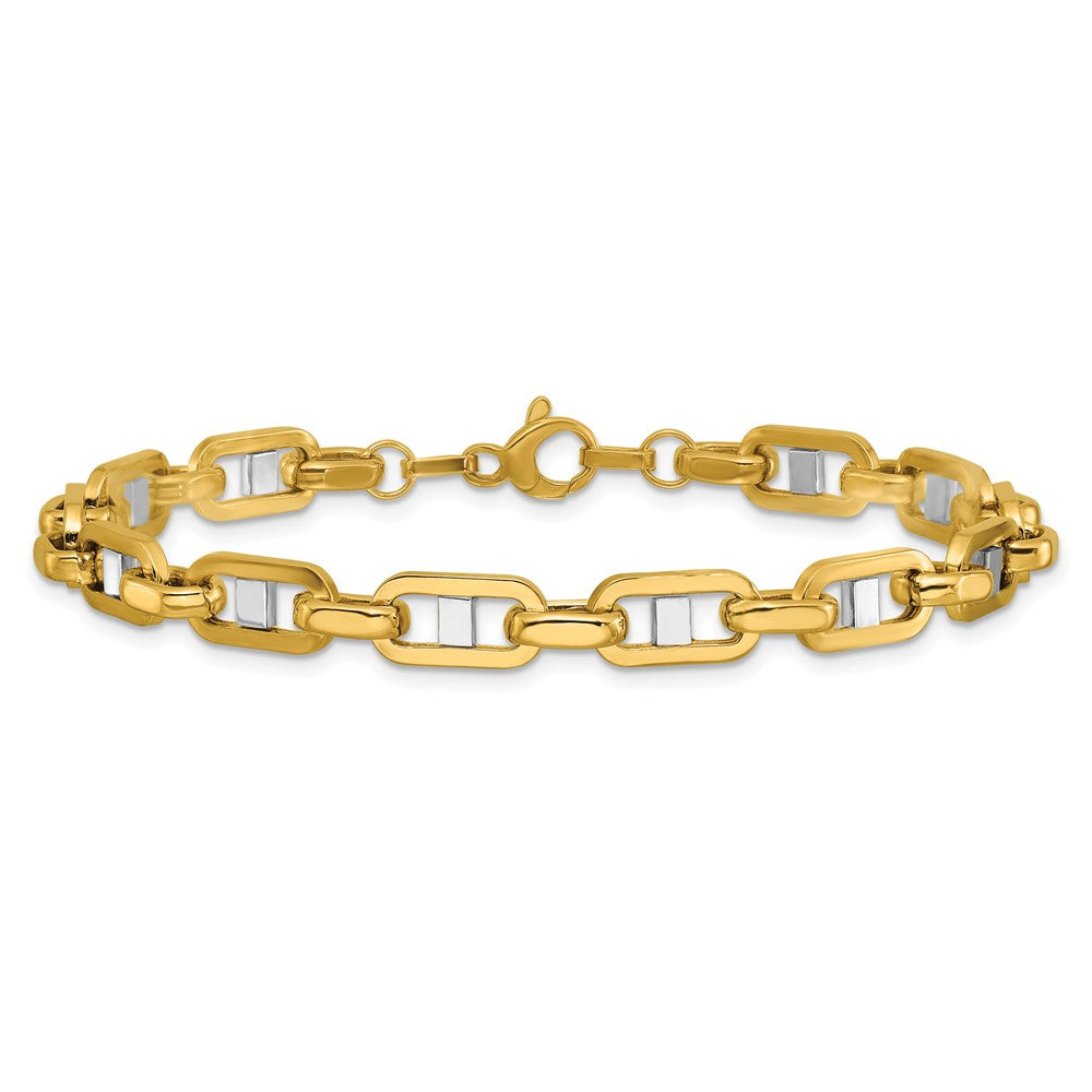14K w/Wht RH Polished Fancy Flat Anchor Men's Link Bracelet 8  inches