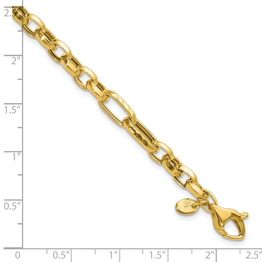 14K Polished and Hammered Fancy Link Bracelet 7.5  inches