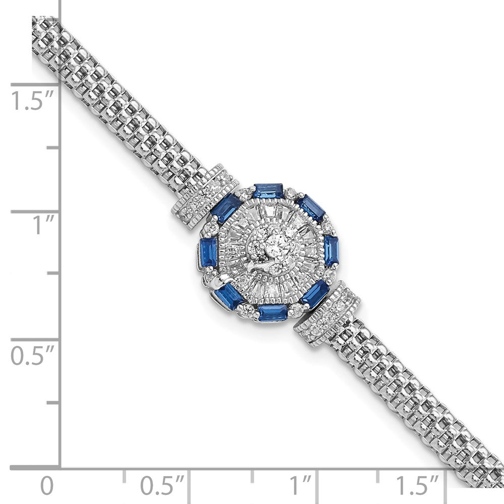 Sterling Silver Rhodium-plated Polished Blue & White CZ Bracelet 7 inches
