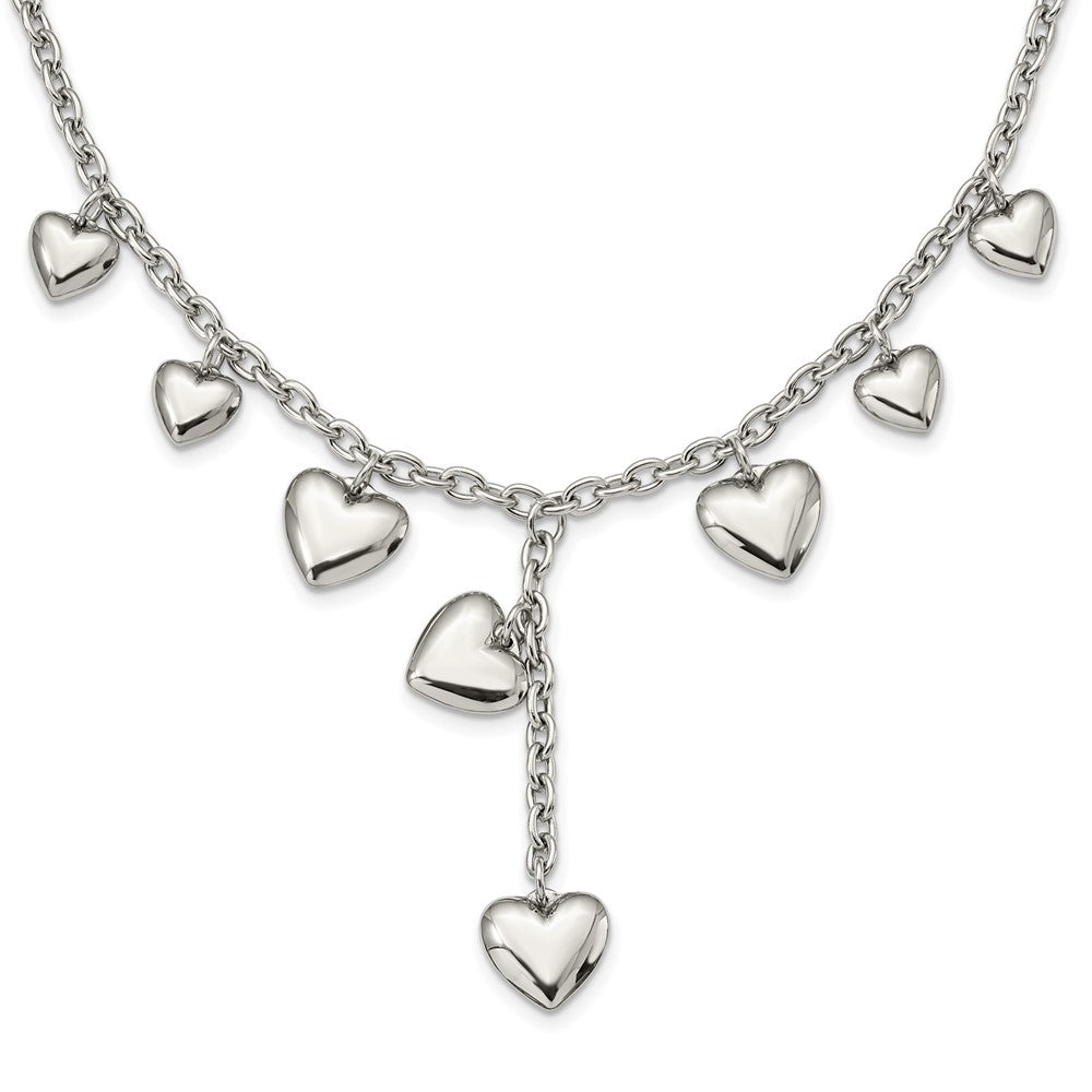 Stainless Steel 18in Polished Hearts Y Necklace