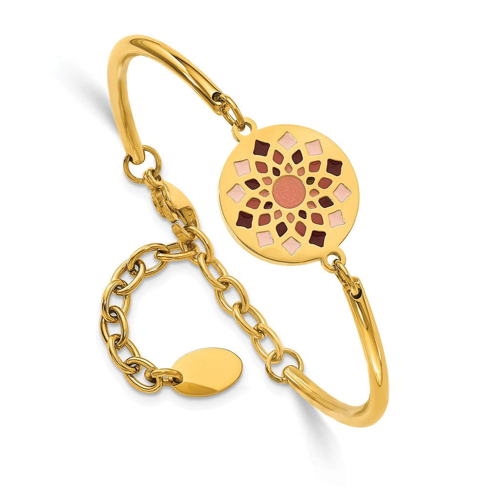 Stainless Steel Polished Yellow IP w/Enamel Flower w/2in ext Bracelet 5.5 inches