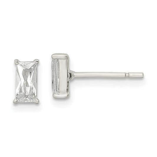 Sterling Silver Polished 6x3mm Emerald-shape CZ Stud Earrings