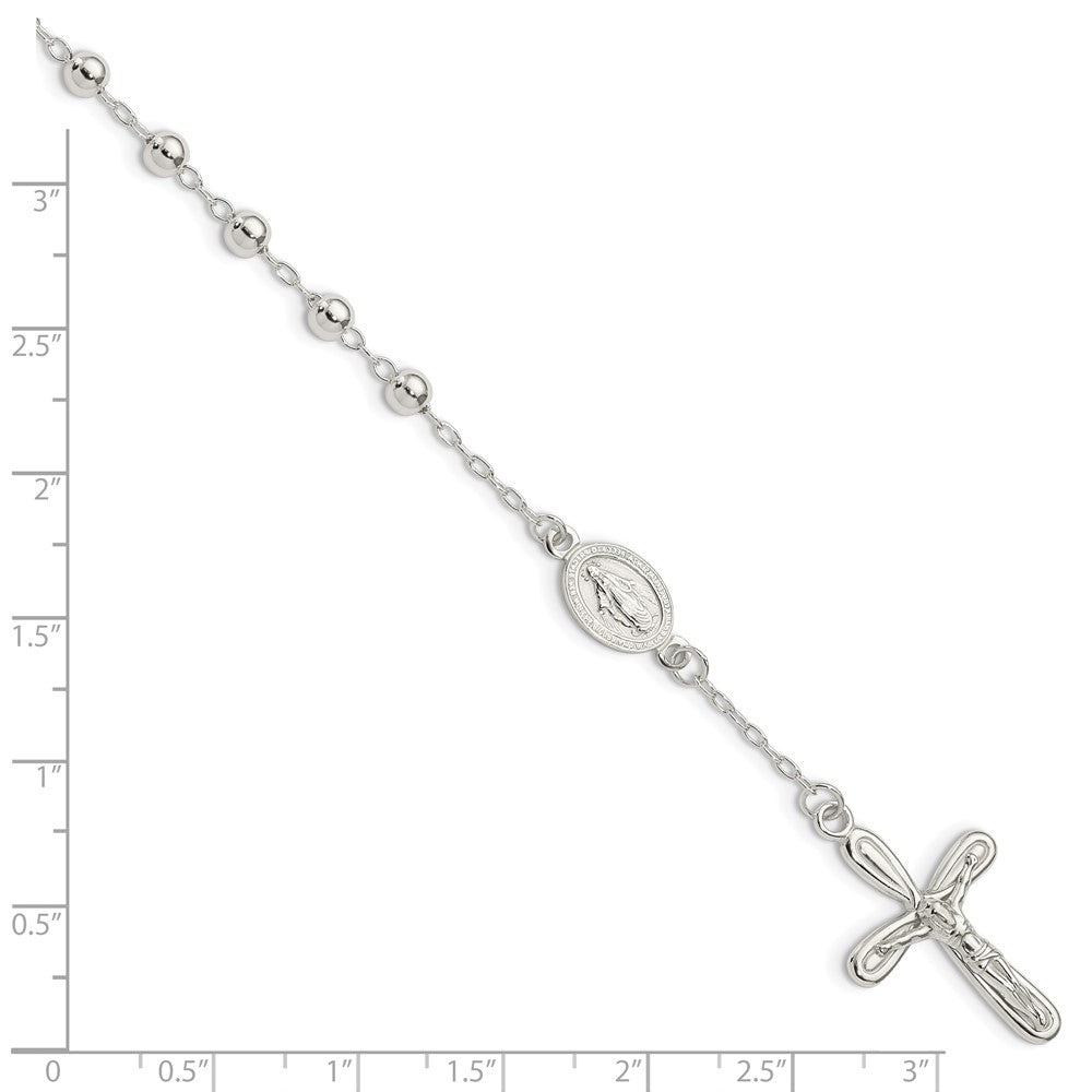 Sterling Silver Polished Beaded Single Decade Rosary 7.5 inch Bracelet 7.5 inches
